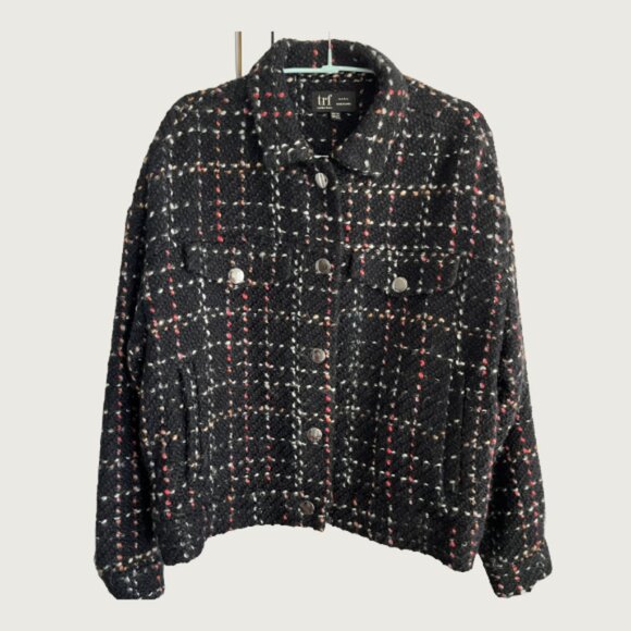 Zara Black/Navy Multi Coloured Tweed Jacket - Picture 1 of 5